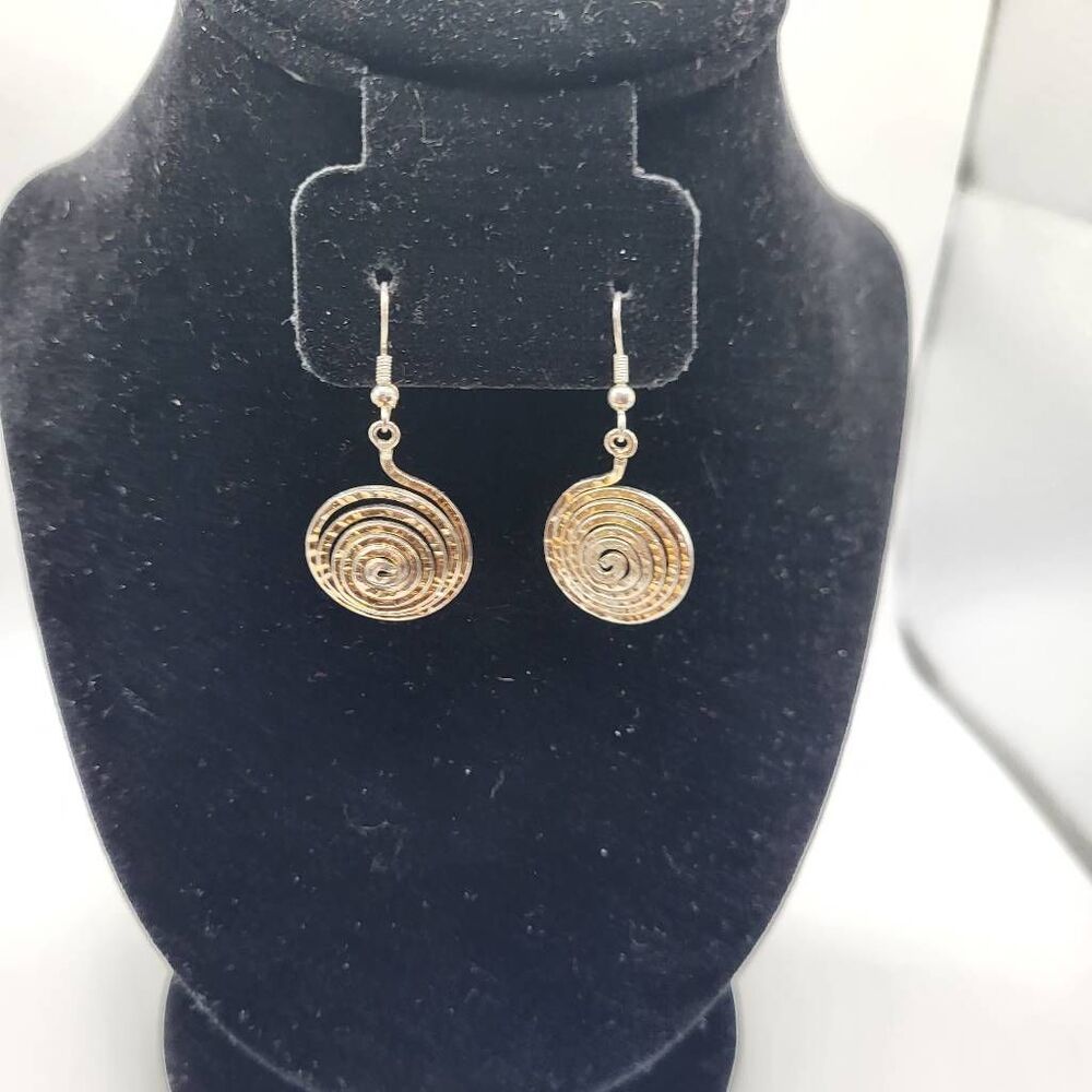 Sterling Silver Artisan Made Modernist Brutalist Spiral Earrings